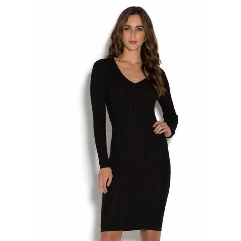 Bar Iii Women's Ribbed V-Neck Sweater Dress Size Small Black